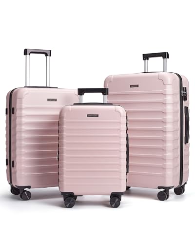 Luggage Sets 3 Pcs Suitcase with Wheels (Pink / 3-Piece Set-20 Inch/24 Inch/28 Inch)