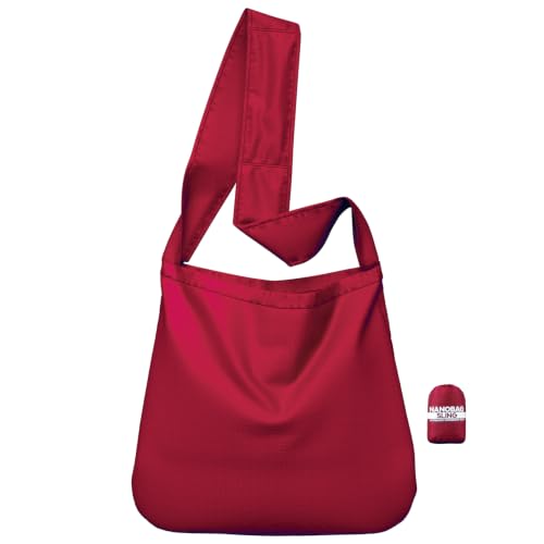 Sling 19L Foldable Packable Crossbody Grocery Bag for Men & Women (Burgundy)