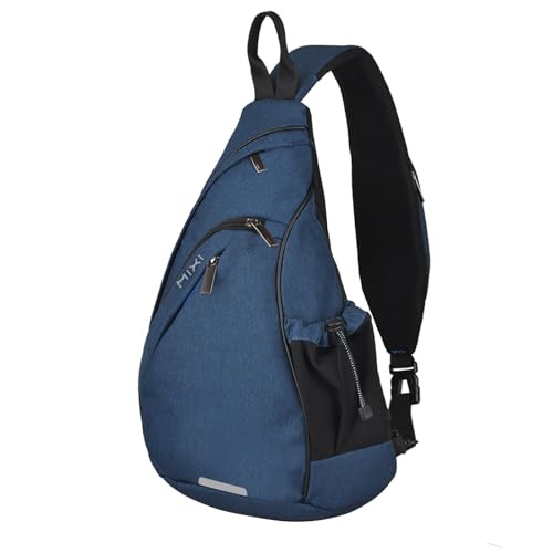Sling Bag Men Backpack Unisex One Shoulder Bag Hiking Travel Backpack Crossbody with USB Port for Men Women Versatile Casual Daypack (Dark Blue-17")