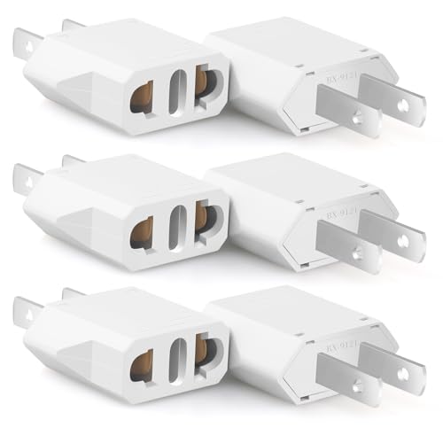 6 Pack European to US Plug Adapter (White)