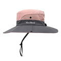 Womens Summer Sun Hat Beach Hat Wide Brim Outdoor UV Protection Hat Foldable Cool Mesh Ponytail Bucket Hat (6-7 / Grey+pink)