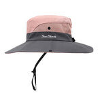 Womens Summer Sun Hat Beach Hat Wide Brim Outdoor UV Protection Hat Foldable Cool Mesh Ponytail Bucket Hat (6-7 / Grey+pink)