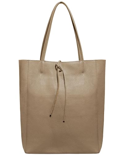 Genuine Italian Leather Tote Bag for Women (Taupe)