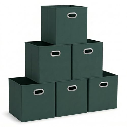 Foldable Fabric Storage Cubes 6 (Dark Green / 11” L x 11” W x 11” H)