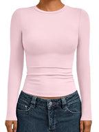 Womens Long Sleeve Shirts Basic Compression Tops Pink XL (X-Large / Pink)