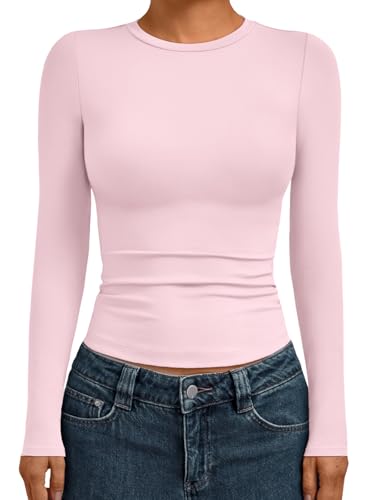 Womens Long Sleeve Shirts Basic Compression Tops Pink XS (X-Small / Pink)
