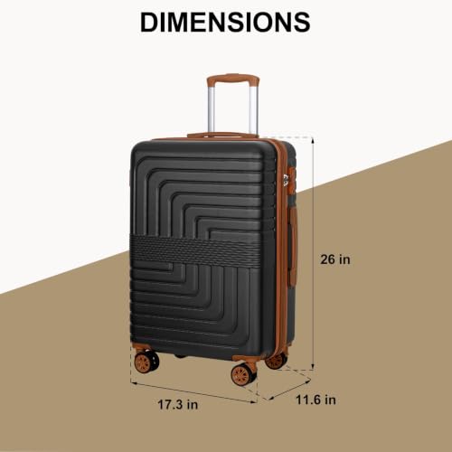 26'' Medium Checked Luggage with Double Spinner Wheels (Black)