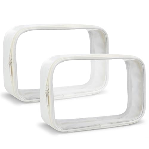 TSA Approved Toiletry Bag Clear Quart Size Travel Bags Makeup Bag (Beige / 2 Pack)