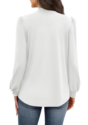 Long Sleeve Shirts for Women Business Casual Outfits Blouses for Women Dressy Casual Fall Clothes 2026 Fashion Work Women's Clothing Tunic Plus Size Tops Loose Fit White 2XL (04 - White / XX-Large)
