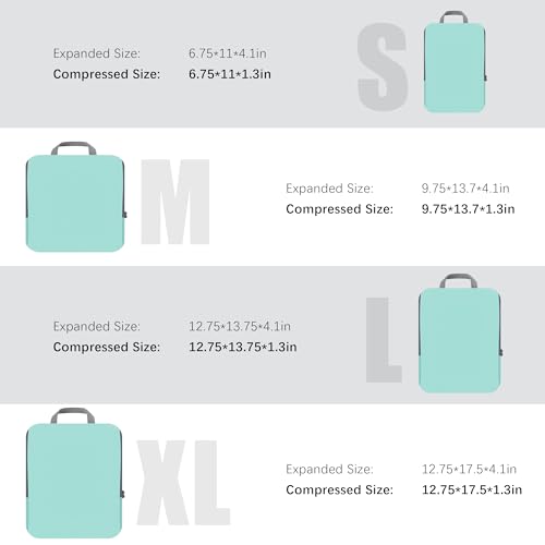 4 Set Compression Packing Cubes Travel (Light Teal)