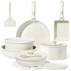 17PCS Pots and Pans Set Nonstick Cookware Set with Detachable Handle (Cream White / 17PCS-Standard)