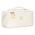 Initial Makeup Bag Personalized Gift for Women Teen Girls (MediumBeige / K)