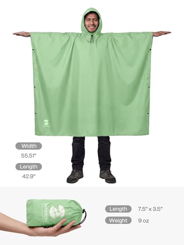 Hooded Rain Poncho Waterproof Raincoat Jacket for Men Women Adults (One Size / Light Green 1 Pack)