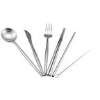 Reusable Travel Utensils (Khaki Pouch / Silver)