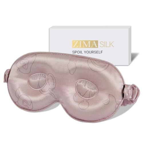 Adjustable 22 Momme 100% Pure Mulberry Silk Sleep Mask (Pink - Fruit Line Art / 1 Count (Pack of 1))