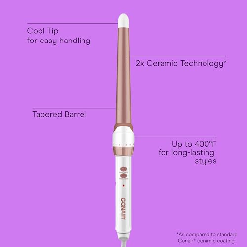 Curling Wand Double Ceramic Tapered (White / 1-1/4 Inch to 3/4 Inch Tapered Wand (Pack of 1))
