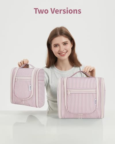 Hanging Travel Toiletry Bag for Women (CA-Dusty Rose Stripe / Medium)