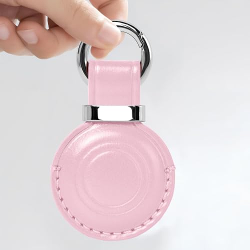 1 Pack Genuine Leather Handcrafted for Airtag Holder Keychain (B8-Blossom Pink)
