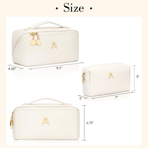 Initial Makeup Bag Personalized Gift for Women Teen Girls (Beige / A)