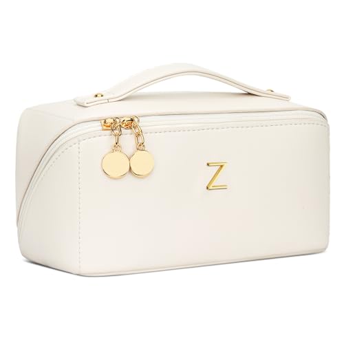 Initial Makeup Bag Personalized Gift for Women Teen Girls (MediumBeige / Z)