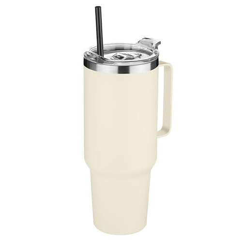 40 oz Stainless Steel Tumbler with Handle (Beige / 40 Ounces)