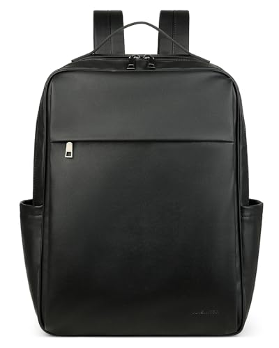 15.6 inch PU Leather Laptop Backpack Purse for Women (Black)