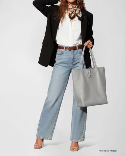 Genuine Italian Leather Tote Bag for Women (Grey)