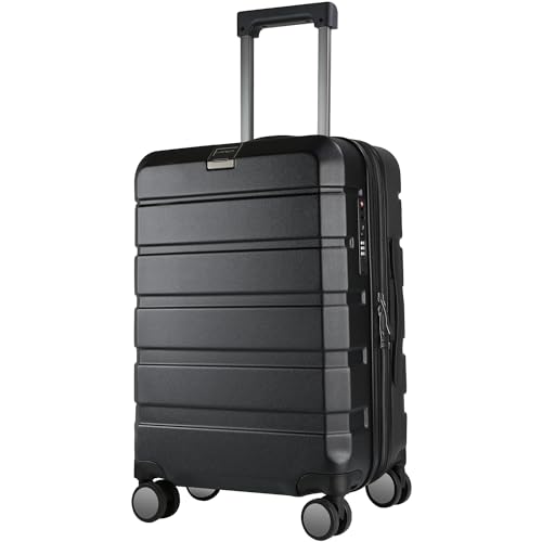 Hardside Expandable Carry On Luggage with Spinner Wheels & Built (Black)