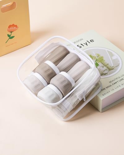 Travel Bottles for Toiletries 8 Pack (3 Ounce bottle 1 Ounce jar / Brown)