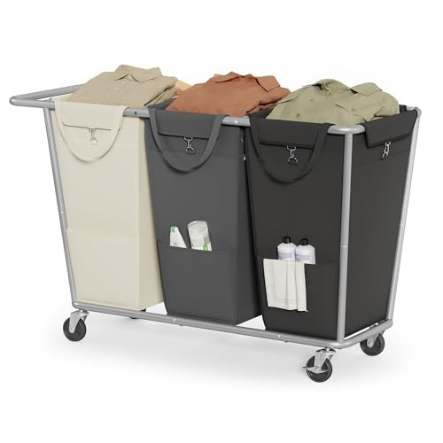 3 Section Laundry Basket with Wheels (Dark Gray + Ink Black / 290 L (3-Section))