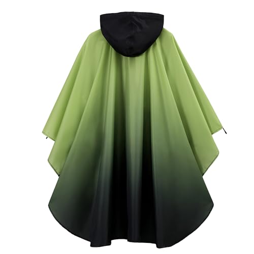 Rain Poncho Jacket Coat Hooded Zipper Style for Women (One Size / Gradient Green)