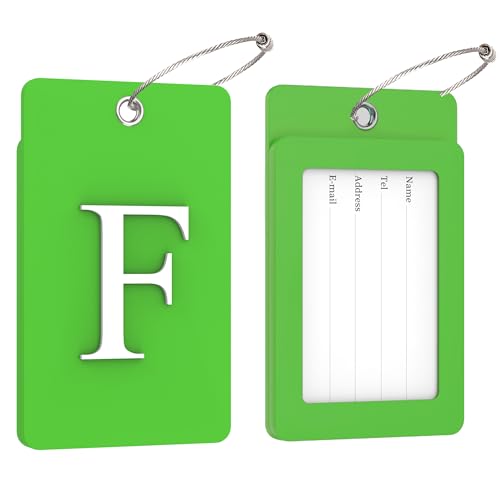 2 Pack Initial Luggage Tags for Suitcases Airplane Travel Essentials (Large F / Green)