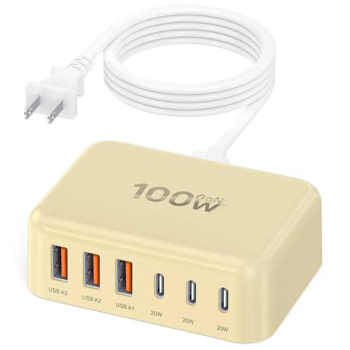 100W 6 in 1 USB Charger (Yellow)