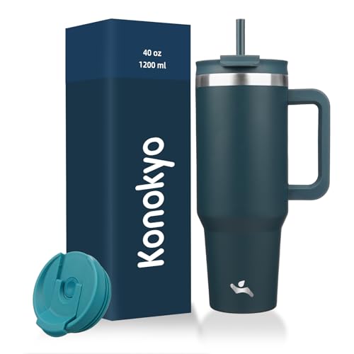 40 oz Insulated Tumbler Water Bottle with Handle (40 Ounces / Navy Blue)