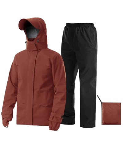 Rain Suit Waterproof Breathable Lightweight 2 (Small / Wine Red)
