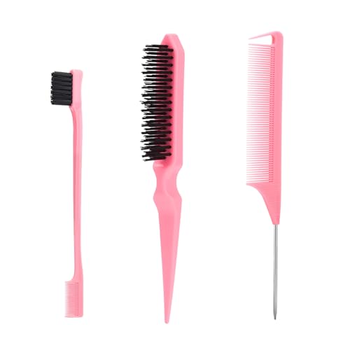 3Pcs Slick Back Hair Brush (Pink)