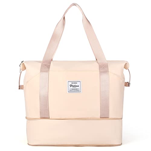 Travel Duffel Bag Carry On Overnight Weekender Bags for Women Hospital Tote (A116-beige-expandable / X-large)