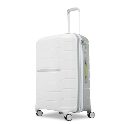 Freeform Medium Luggage with Dual 360° Spinner Wheels (Checked-Medium Spinner / White/Grey)