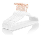 White Velvet Hangers 100 Pack Non Slip Heavy Duty Rose Gold Hooks (White/Rose Gold / 100-Pack)