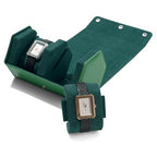 Green Leather Watch Roll Travel Case for Men (Green / 2-Slot)