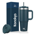 30 oz Insulated Tumbler Water Bottle with Handle (30 Ounces / Navy Blue)