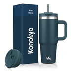 30 oz Insulated Tumbler Water Bottle with Handle (30 Ounces / Navy Blue)