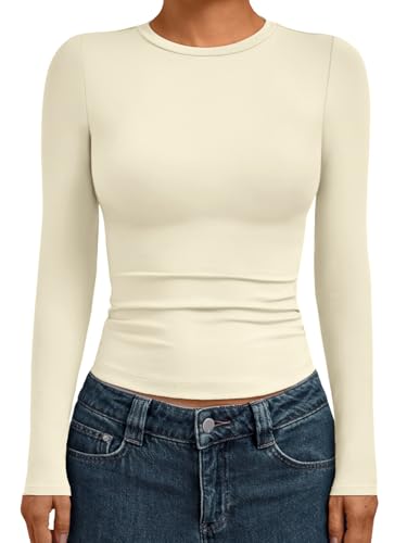 Womens Long Sleeve Shirts Basic Compression Tops Apricot XL (X-Large / Apricot)