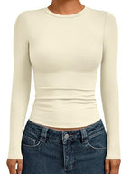 Womens Long Sleeve Shirts Basic Compression Tops Apricot M (Medium / Apricot)