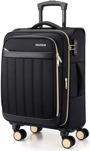 Softside Carry On Luggage 20 Inch Expandable Carry On Luggage 22x14x9 Airline Approved with Spinner Wheels & TSA Lock (Black)