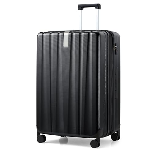 29 Inch Expandable Large Checked Luggage with 8 Spinner Wheels (29 Inch EXT / Jet Black)