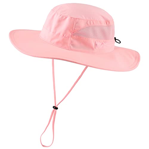 UPF 50+ Wide Brim Bucket Hat for Women Outdoor Quick Dry Safari Sun Hat Breathable UV Protection Fishing Hats Pink (Large / Pink)
