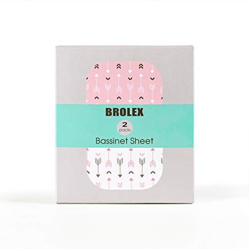 Stretch Fitted Bassinet Sheet Set BROLEX 2 Pack Cradle Sheets for Bassinet Pad (Pink White Arrow / 32x16 Inch)