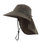 Outdoor UPF50+ Sun Hat Wide Brim Mesh Fishing Hat with Neck Flap (Large-X-Large / Army Green)