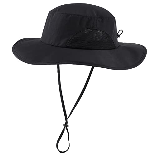 UPF50+ Mens Sun Hat Wide Brim Fishing Hat for Men Women Sun Protection Cap Portable Gardening Bucket Hat Black (One Size / Black)